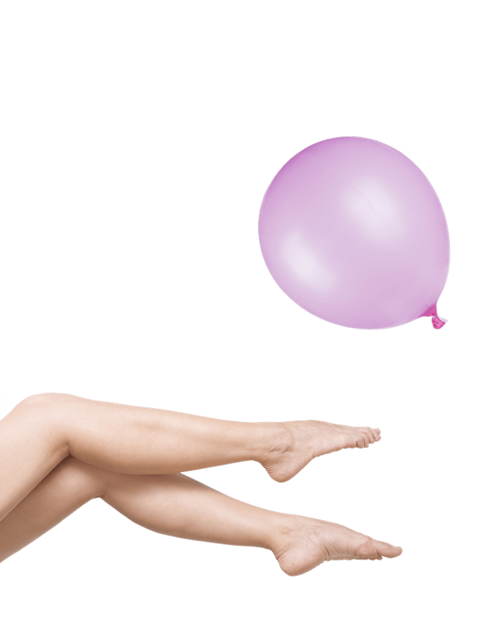 Picture of Woman's Legs after Laser Hair Removal with Pink Balloon